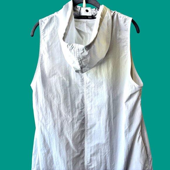 ZARA White Shirt Dress Tunic Top Hood Sleeveless Snap Cinch Hem Medium NEW - Picture 8 of 16
